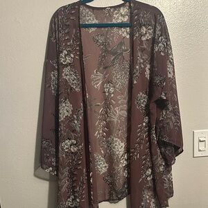 Emerald Mauve Floral Sheer Kimono